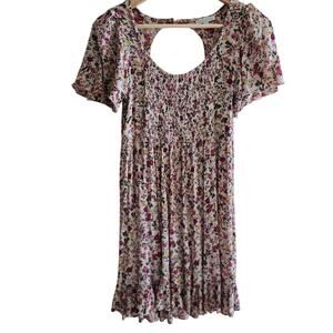 Patrons of Peace Boho Babydoll Smocked Floral Mini Dress Size Small